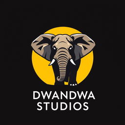 A unique logo design featuring a creatively designed elephant at the center, integrated within a vibrant mix of yellow and red circular background