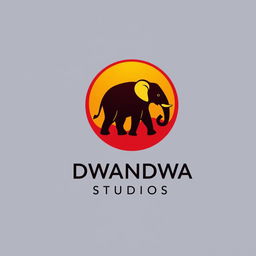 A unique logo design featuring a creatively designed elephant at the center, integrated within a vibrant mix of yellow and red circular background