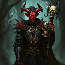 A male tiefling necromancer knight, exuding an aura of nobility