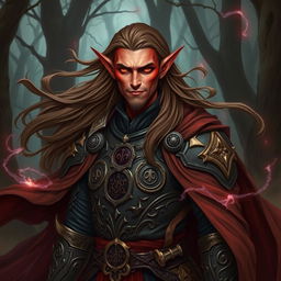 A male tiefling with long flowing hair, dressed as a noble necromancer knight