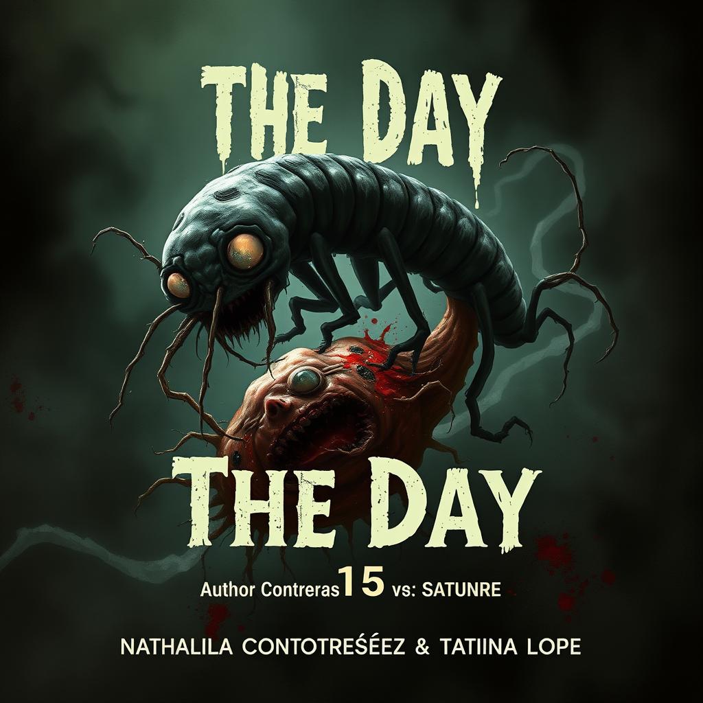 A horrifying poster featuring a grotesque parasite, such as a bacteria or protozoan, invading a host organism with eerie details