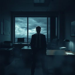 A tense, atmospheric psychological thriller set in a modern office environment