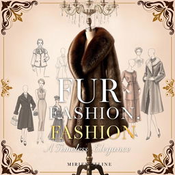 A detailed cover design for a fashion history book titled "Fur in Fashion: A Timeless Elegance"