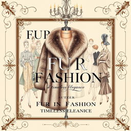 A detailed cover design for a fashion history book titled "Fur in Fashion: A Timeless Elegance"