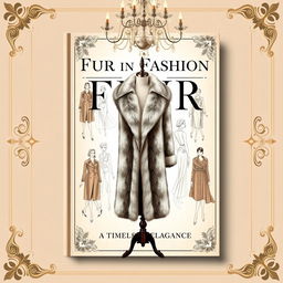 A detailed cover design for a fashion history book titled "Fur in Fashion: A Timeless Elegance"