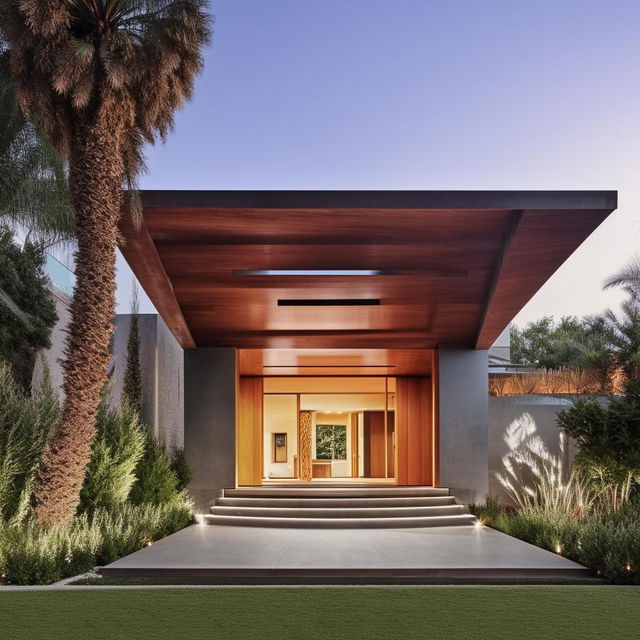 A large, exquisite single-storey building featuring a state-of-the-art stairway and an elegant balcony showcasing sophisticated architectural design.