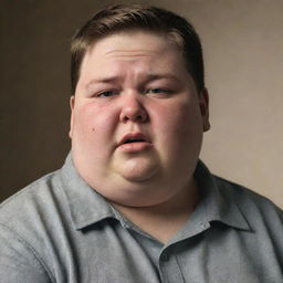 Render a realistic image of an overweight 15-year-old boy tearfully dismayed due to receiving a poor grade in history.