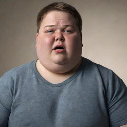 Render a realistic image of an overweight 15-year-old boy tearfully dismayed due to receiving a poor grade in history.