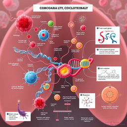 A detailed and educational illustration of molecular mechanisms involved in breast cancer