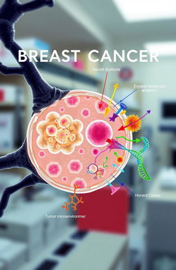 A detailed and educational illustration of molecular breast cancer, showcasing the cellular and molecular structure involved in the disease