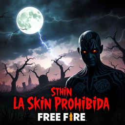 A chilling and eerie YouTube thumbnail featuring "The Forbidden Skin" from Free Fire