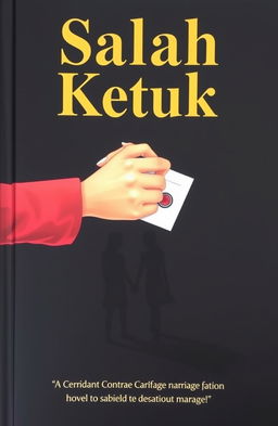 A novel cover for 'Salah Ketuk' featuring a prominent title in bold and elegant uppercase letters, crafted in contrasting gold or silver against a dark background to enhance a dramatic effect