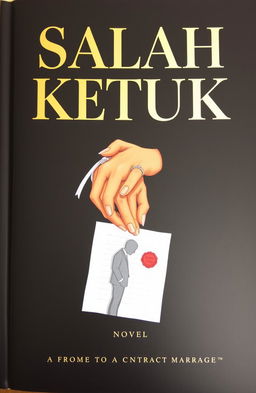 A novel cover for 'Salah Ketuk' featuring a prominent title in bold and elegant uppercase letters, crafted in contrasting gold or silver against a dark background to enhance a dramatic effect