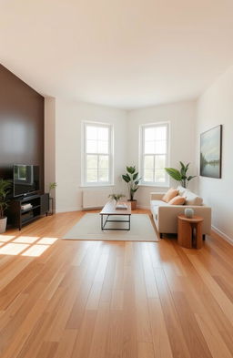 A clean, modern room featuring a spacious area of 20 square meters, with polished wooden floors and large windows that allow natural light to flood in