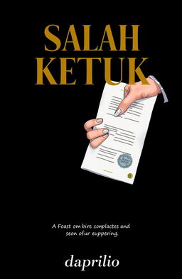 Cover design for the novel "Salah Ketuk", featuring the title in bold, elegant uppercase letters in a contrasting gold or silver color against a dark background, enhancing the dramatic effect