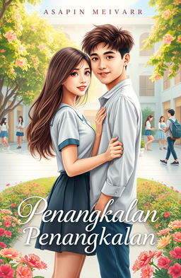 A captivating novel cover design for a teenage romantic story titled 'Penangkalan'