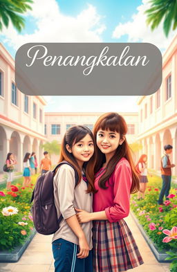 A captivating novel cover design for a teenage romantic story titled 'Penangkalan'