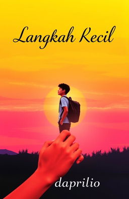 A book cover titled 'Langkah Kecil', featuring a determined teenager embarking on a journey towards their dreams