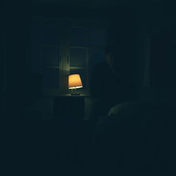 A mysterious and atmospheric image set in a dimly lit college dorm room at night