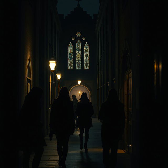 A cinematic scene reminiscent of a college movie trailer, capturing the essence of mystery and intrigue