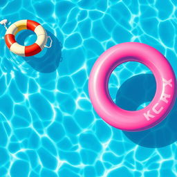 A stunning close-up illustration captured from above the surface of a swimming pool, located at the center of the pool