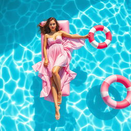 A stunning close-up photo shoot taken from above the surface of a crystal-clear swimming pool, capturing the vibrant reflections and ripples in the water