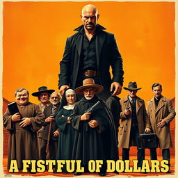 A vintage movie poster inspired by 'A Fistful of Dollars' featuring a striking Moroccan background, with a dramatic and warm color palette