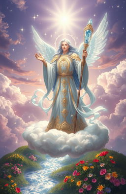 A majestic and enchanting scene depicting a Heavenly World Master, radiating power and kindness