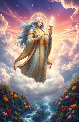 A majestic and enchanting scene depicting a Heavenly World Master, radiating power and kindness