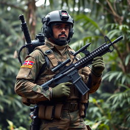 A Sri Lankan soldier dressed in modern military gear, showcasing advanced equipment