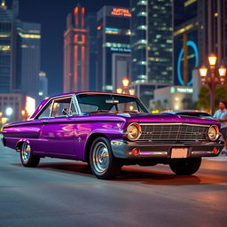 A stunning 1964 Ford Fairlane displayed in a captivating metallic purple finish