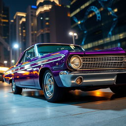 A stunning 1964 Ford Fairlane displayed in a captivating metallic purple finish