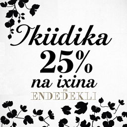 A stylish black and white poster for a wine cellar, featuring elegant typography that reads 'Скидка 25% на Вина недели' in an appealing font