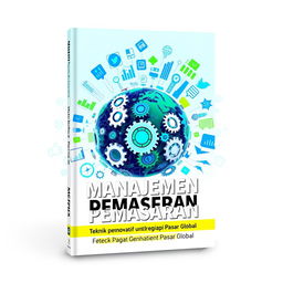 A visually striking book cover design for a marketing management book titled 'Manajemen Pemasaran: Teknik Inovatif untuk Menghadapi Pasar Global'