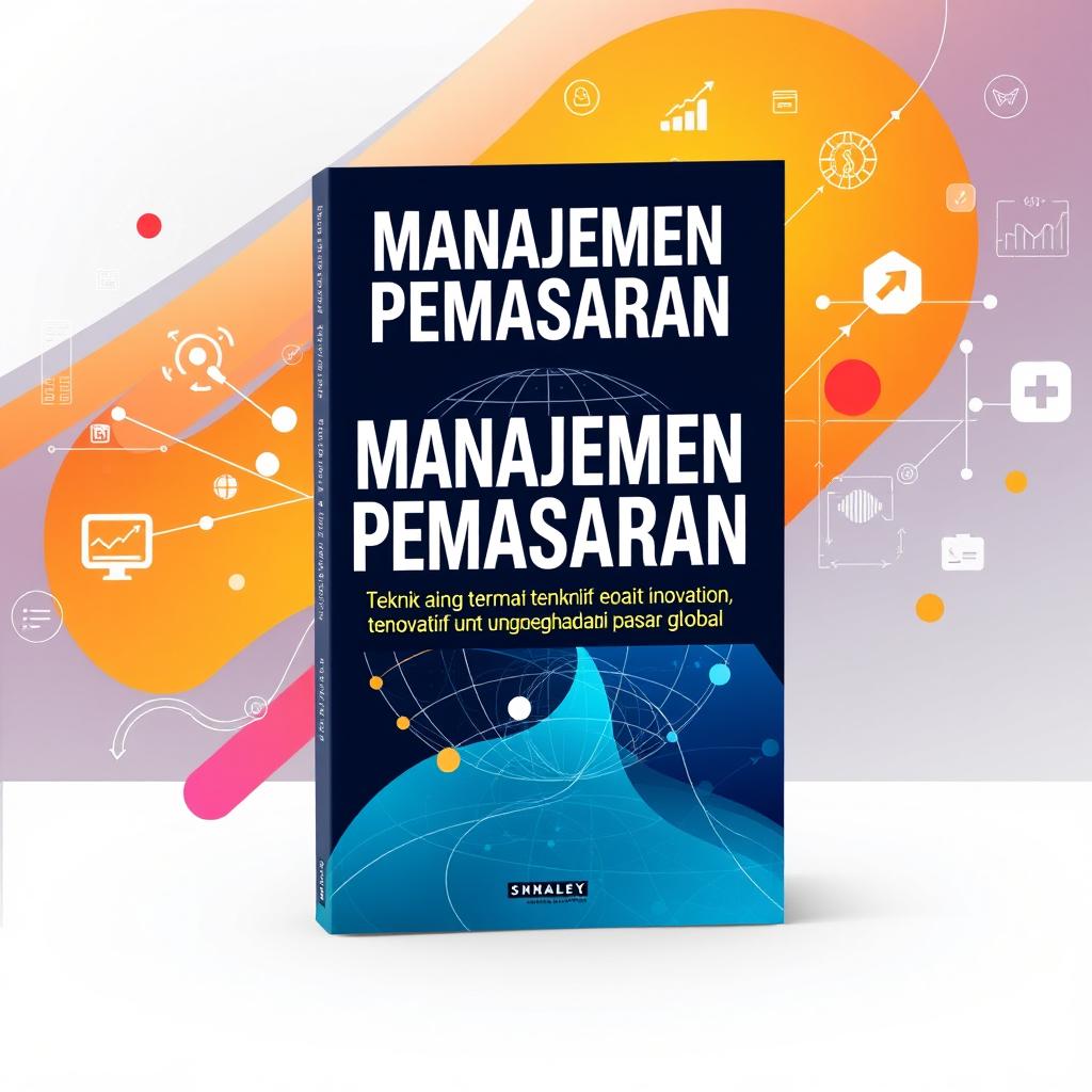 A visually striking book cover design for a book titled 'Manajemen Pemasaran: Teknik Inovatif untuk Menghadapi Pasar Global' without text