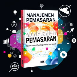 A visually striking book cover design for a book titled 'Manajemen Pemasaran: Teknik Inovatif untuk Menghadapi Pasar Global' without text