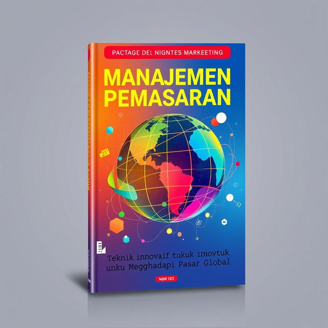 A visually striking book cover design for a book titled 'Manajemen Pemasaran: Teknik Inovatif untuk Menghadapi Pasar Global' without text