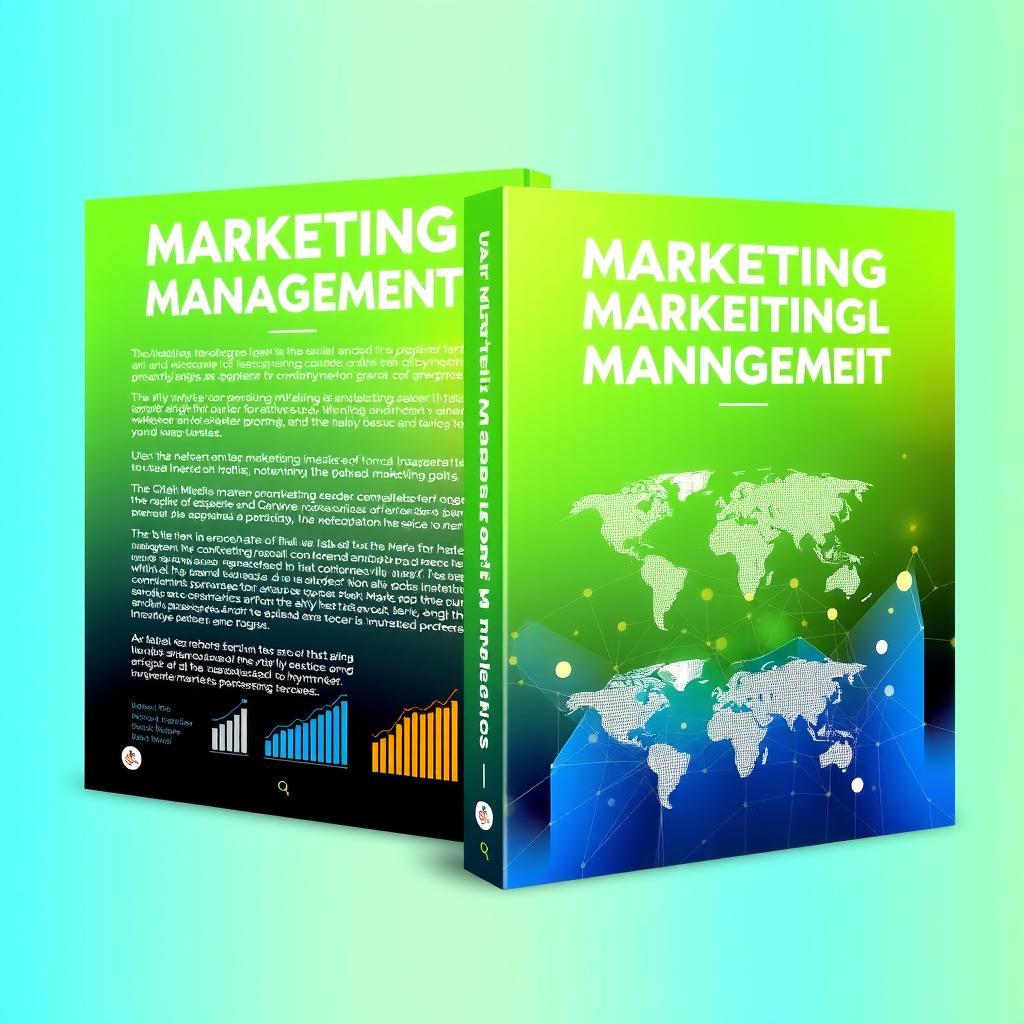 A book cover design featuring a modern and innovative theme that embodies the concepts of Marketing Management, Innovative Techniques, and Global Markets