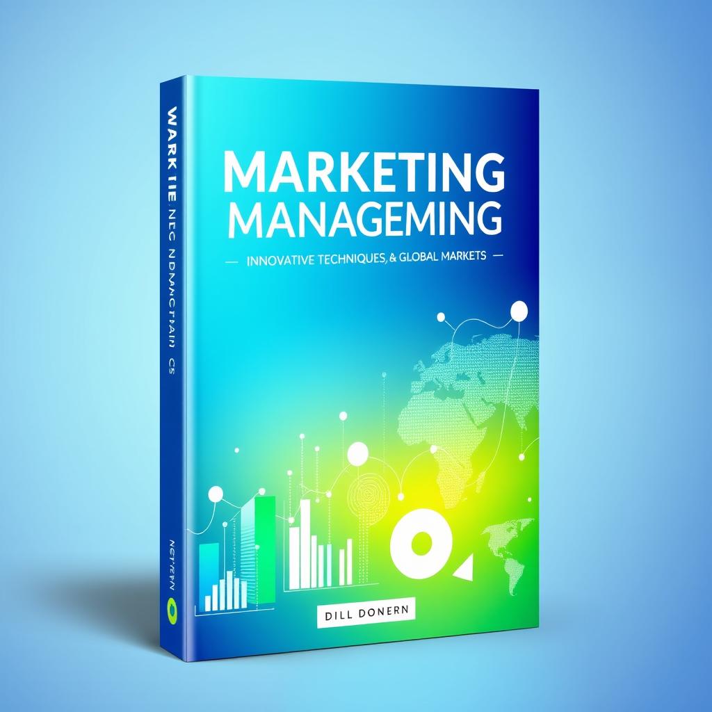 A book cover design featuring a modern and innovative theme that embodies the concepts of Marketing Management, Innovative Techniques, and Global Markets