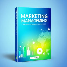 A book cover design featuring a modern and innovative theme that embodies the concepts of Marketing Management, Innovative Techniques, and Global Markets