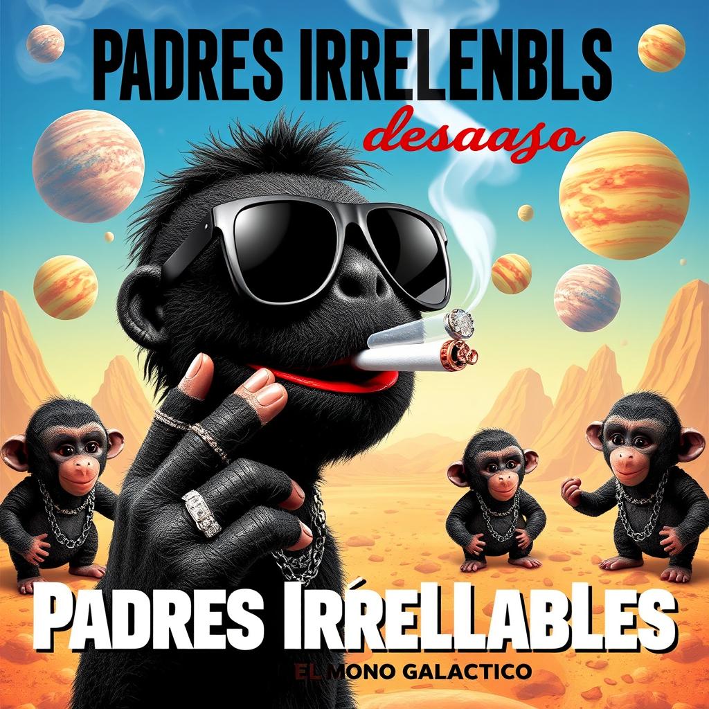 A vibrant music cover themed in Spanish titled 'Padres Irresponsables'