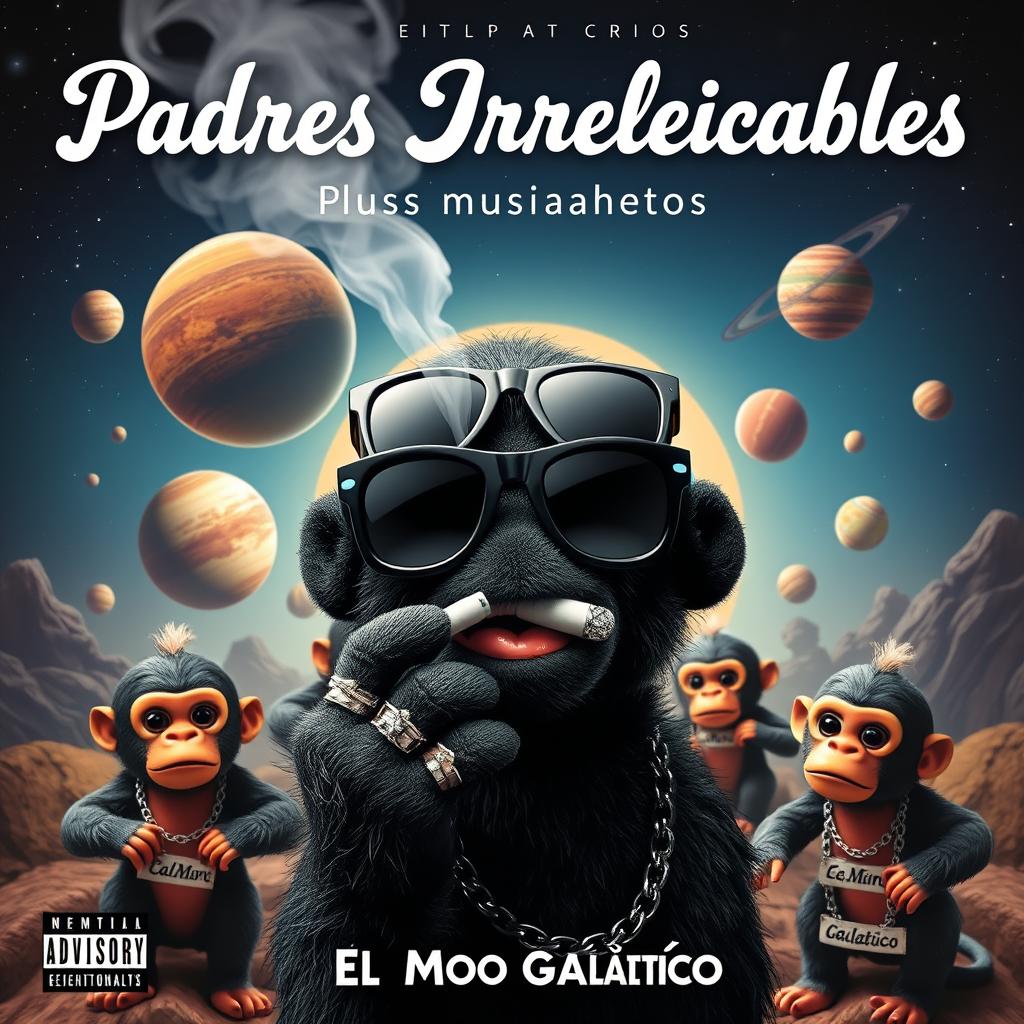 A vibrant music cover themed in Spanish titled 'Padres Irresponsables'