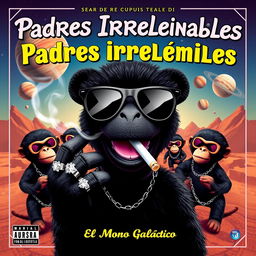 A vibrant music cover themed in Spanish titled 'Padres Irresponsables'