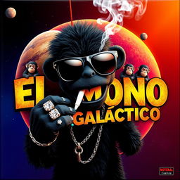 A vibrant and colorful music album cover featuring a black puppet in the center, wearing stylish black sunglasses and holding a cigarette in its mouth with smoke billowing out