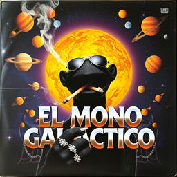 An album cover featuring a black puppet with black sunglasses, holding a cigarette in its mouth with smoke billowing out