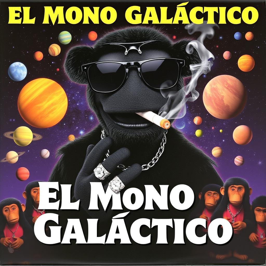 An album cover featuring a black puppet with black sunglasses, holding a cigarette in its mouth with smoke billowing out