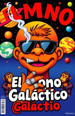 A vibrant music album cover, featuring a cartoon brown puppet wearing black sunglasses with a cigarette in its mouth emitting smoke