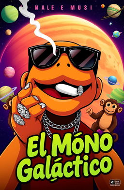 A vibrant music album cover, featuring a cartoon brown puppet wearing black sunglasses with a cigarette in its mouth emitting smoke