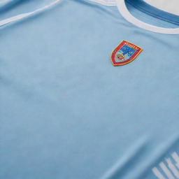 A light blue soccer jersey with intricate detailing