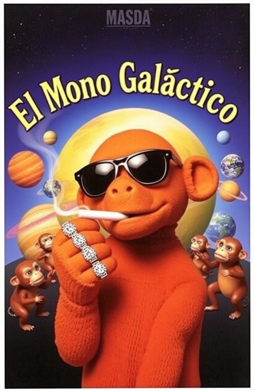 A vibrant music album cover featuring a brown-colored puppet in the center, wearing black sunglasses and holding a cigarette that emits smoke from its mouth